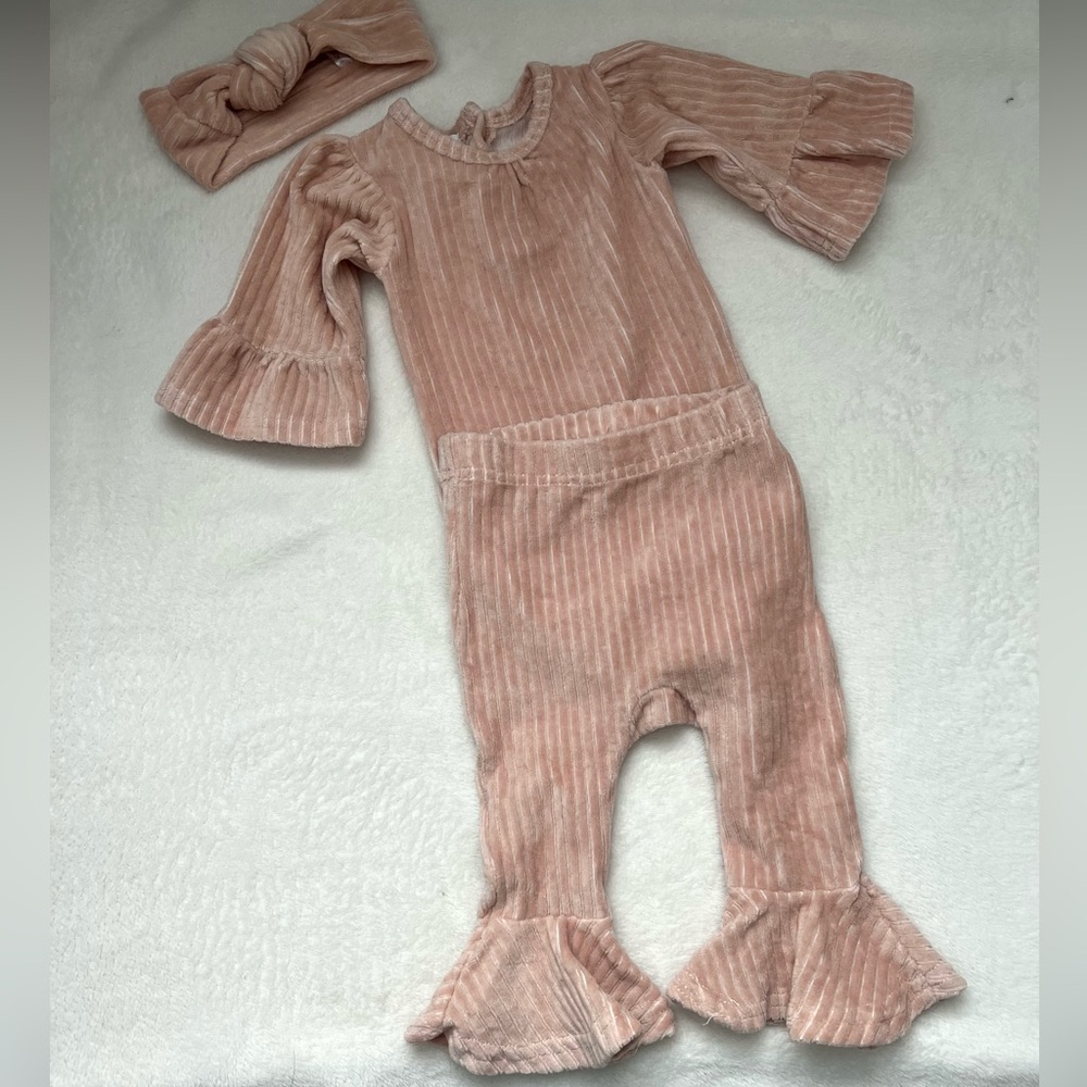 Pink Velvet Ruffled baby outfit